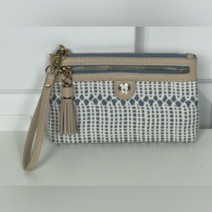 Spartina 449 Daufuskie Island Wristlet Canvas Leather‎ Trim Purse Natural Linen